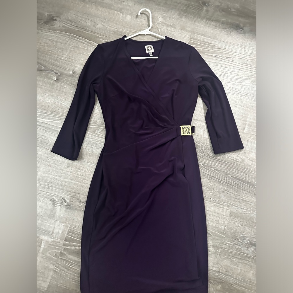 Anne Klein purple faux wrap stretch dress. 3/4 sleeves